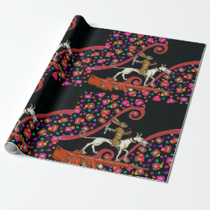 WEIRD MEDIEVAL BESTIARY Rabbit Riding a White Dog  Wrapping Paper