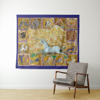 WEIRD MEDIEVAL BESTIARY,UNICORN RUN,FOREST ANIMALS TAPESTRY