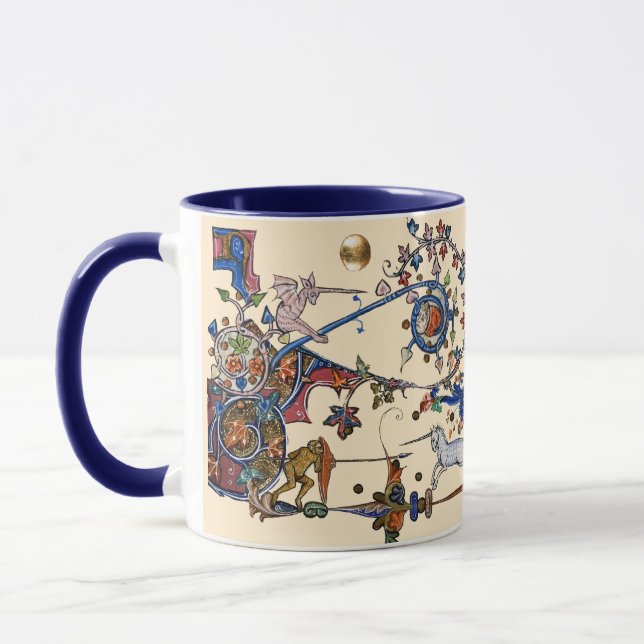 WEIRD MEDIEVAL BESTIARY WAR UNICORNS COMBAT MONKEY MUG (Left)