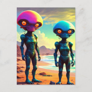 Weird Metallic Robotic Space Aliens Postcard