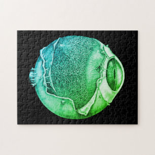 Weird Modern Vintage Eyeball Detail Drawing Green Jigsaw Puzzle