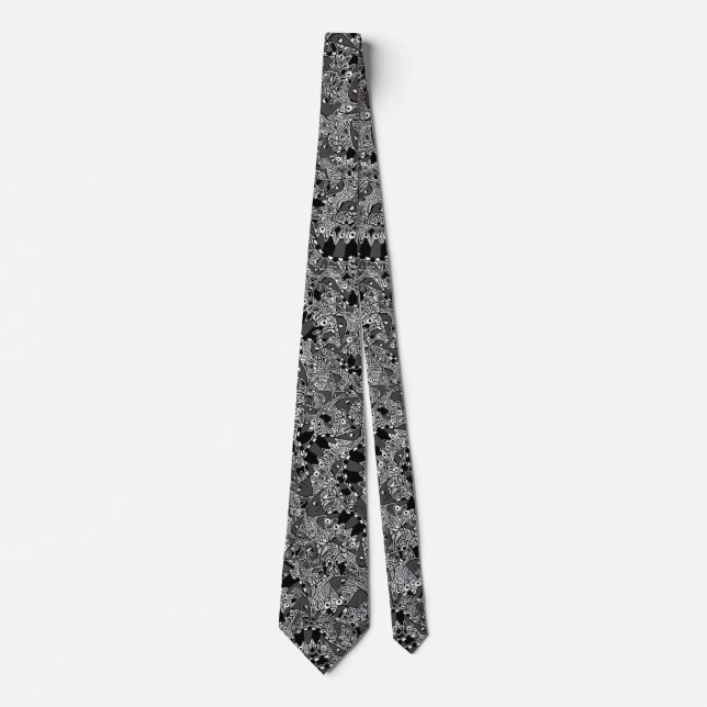 Weird monster reptile drawing pattern tie (Front)