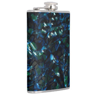 Weird mosaic over dark background and hazy sparkle hip flask