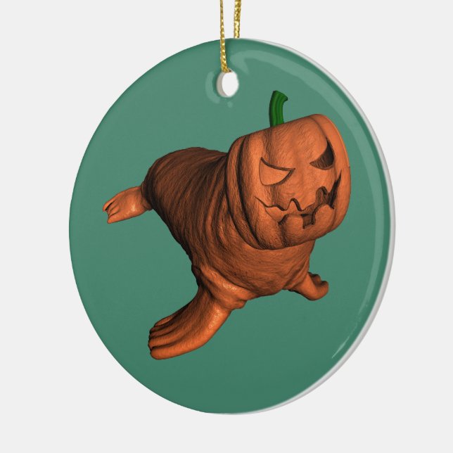 Weird Orange Halloween Walrus Ceramic Tree Decoration (Left)