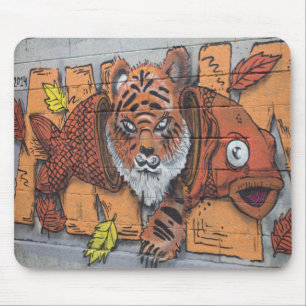 Weird Orange Tiger Fish Graffiti Mouse Pad