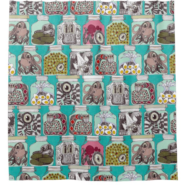 weird pickles blue shower curtain (Front)