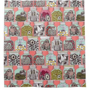 weird pickles coral shower curtain