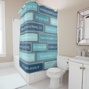 Weird Places Blue Geometric Pattern Shower Curtain