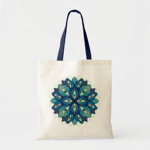 Weird Psychedelic Eyes Blue Floral Tote Bag