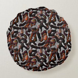 Weird stained red to coral texture carved in grey round cushion