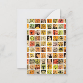 Weird Strange Cartoon Faces Color Squares Card