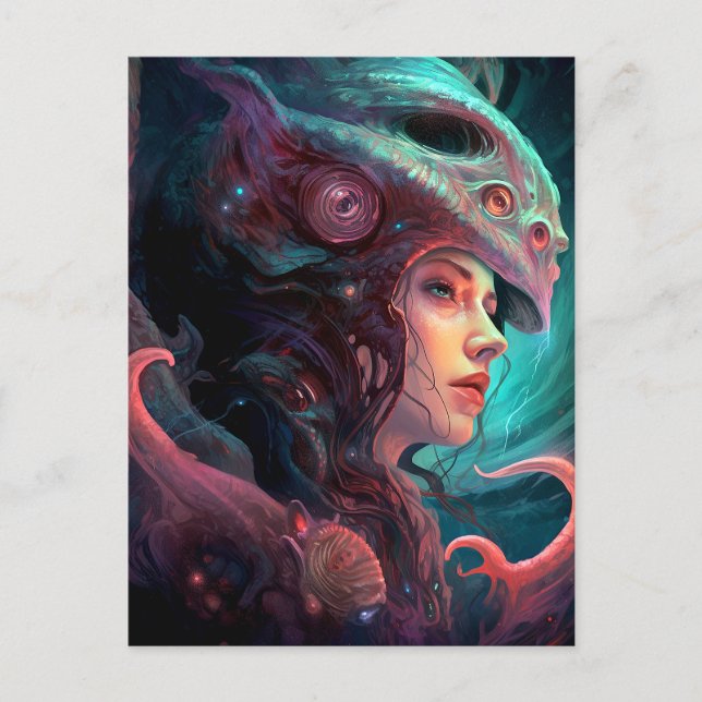 Weird Surreal Alien Woman Art Postcard (Front)