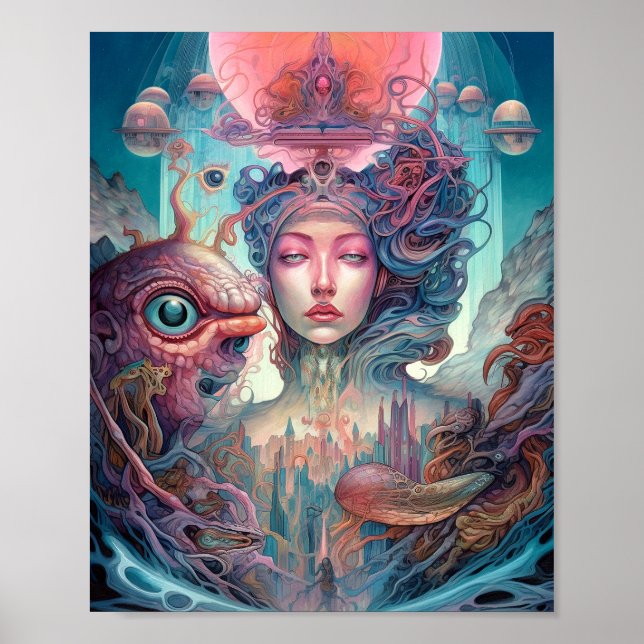 Weird Surreal Alien Woman Art Poster (Front)