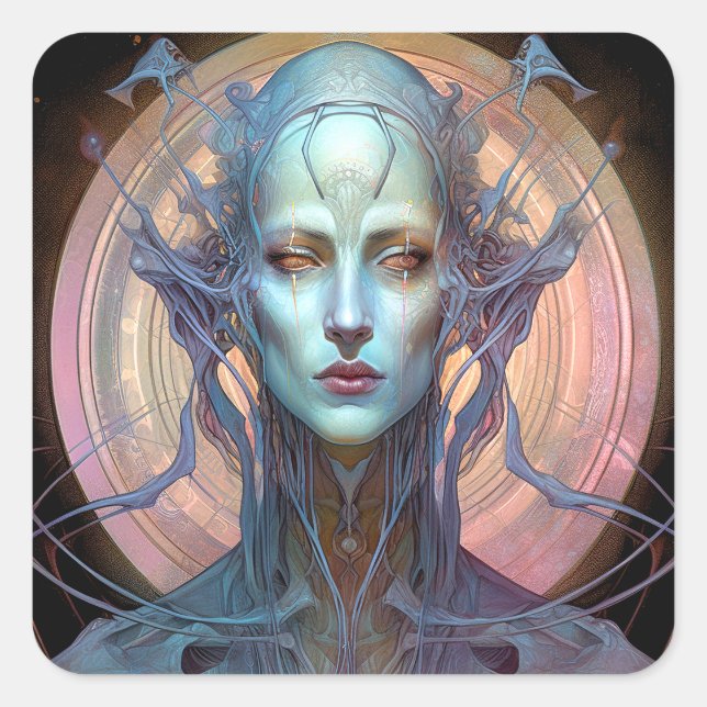 Weird Surreal Alien Woman Art Square Sticker (Front)