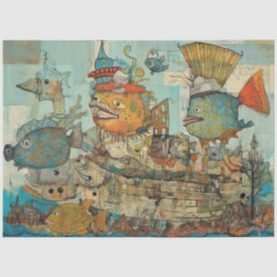 Weird Under The Sea Cartoon Kids Collage Decoupage Tissue Paper
