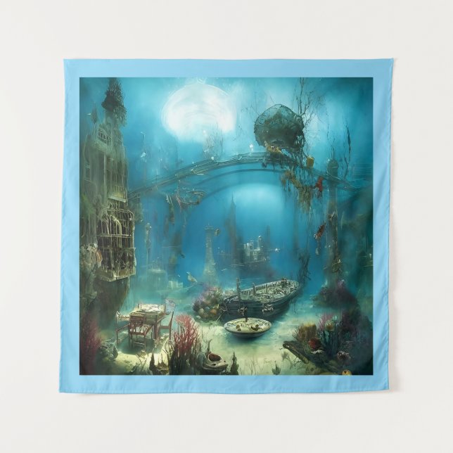 Weird underwater habitat clear blue  tapestry (Front)