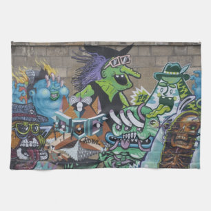 Weird Wicked Green Witch Graffiti Tea Towel
