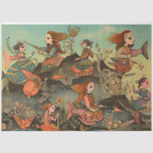 Weird Women Girls Under The Sea Collage Decoupage Tissue Paper