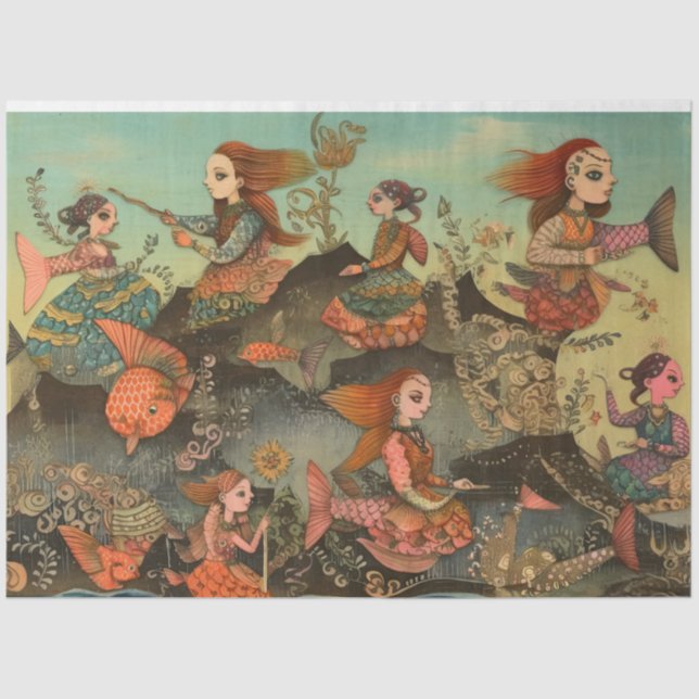 Weird Women Girls Under The Sea Collage Decoupage Tissue Paper (Front)