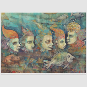 Weird Women Girls Under The Sea Collage Decoupage Tissue Paper
