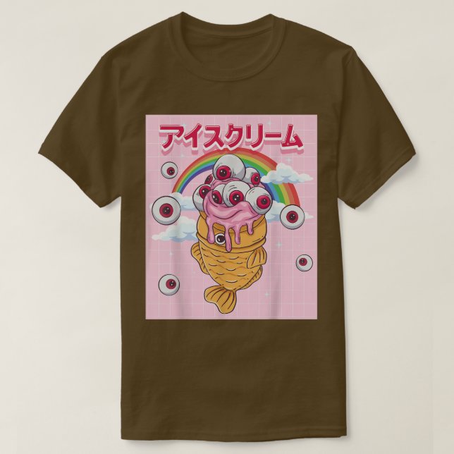 Weirdcore Aesthetic Kawaii Taiyaki Ice Cream Cone  T-Shirt (Design Front)