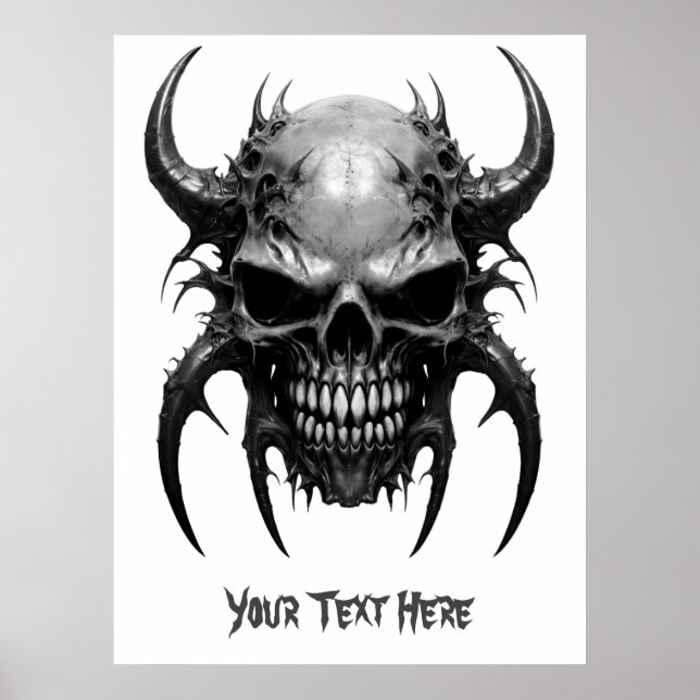 Weirdcore custom Spiky Skull Grey Poster (Front)