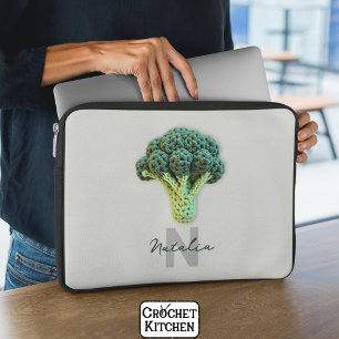 Weirdly Elegant Minimalist Crochet Broccoli Name Laptop Sleeve