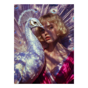 Weißer Pfau und Schönheit in rosa Eleganz Poster