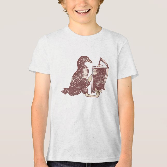 Weka Bird Reading a book Tri-Blend Shirt (Front)