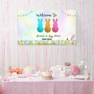Welcom bunny hunting egg Happy Easter flower Party Banner