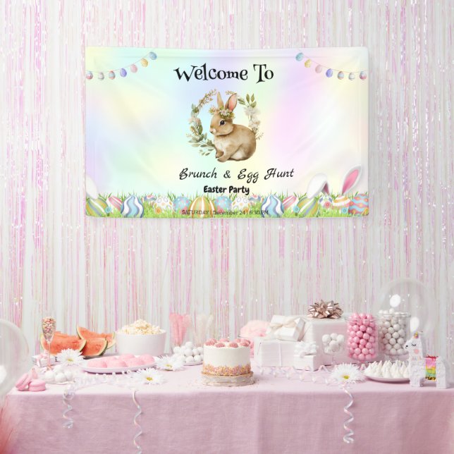 Welcom bunny hunting egg Happy Easter flower Party Banner (Party)