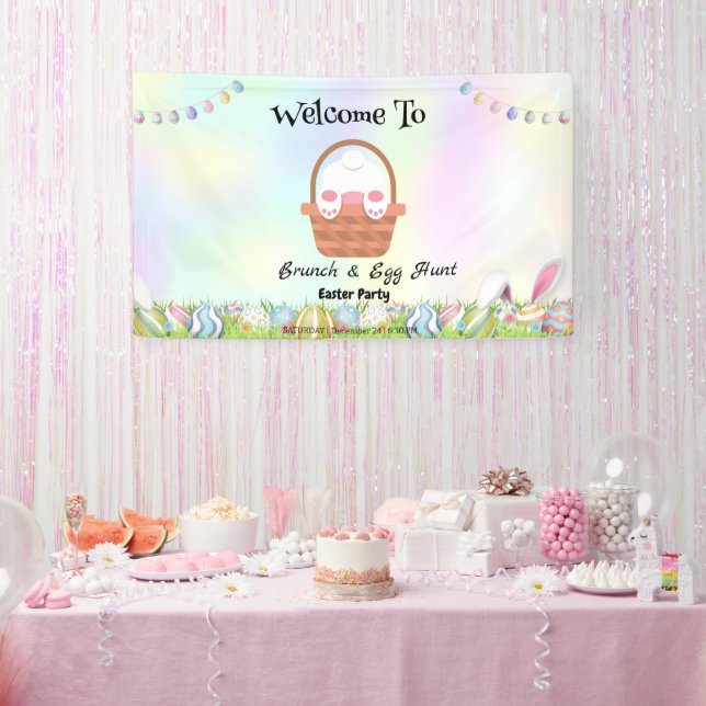 Welcom bunny hunting egg Happy Easter flower Party Banner (Party)