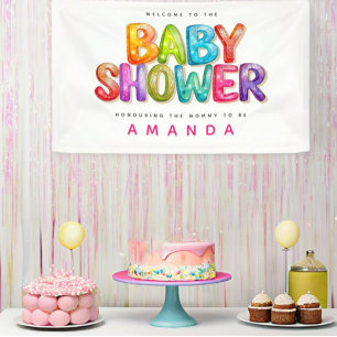 Welcom to Colourful Rainbow stripe Baby Shower Banner