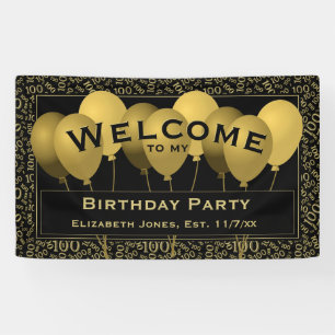 Welcome 100th Birthday Number Pattern Black/Gold Banner