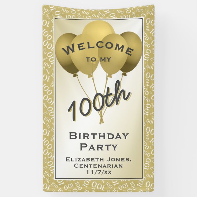 Welcome 100th Cool Number Pattern - Gold/White Banner (Vertical)