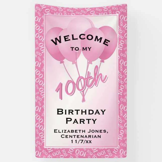 Welcome 100th Cool Number Pattern - Pink/White Banner (Vertical)