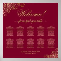 Welcome! 10 Table Gold on Burgundy Seating Chart