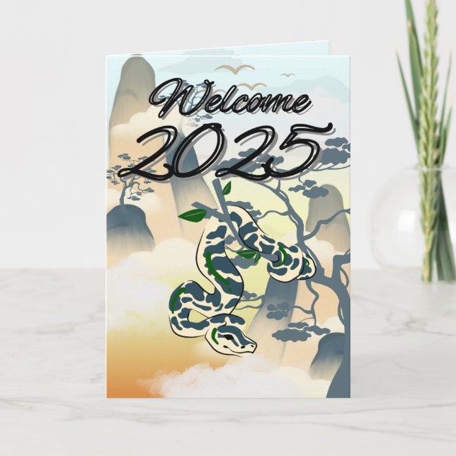 Welcome 2025: Funny Snake New Year Card (Front)