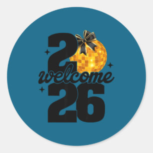 Welcome 2026 Happy New Year Disco Ball And Coquett Classic Round Sticker