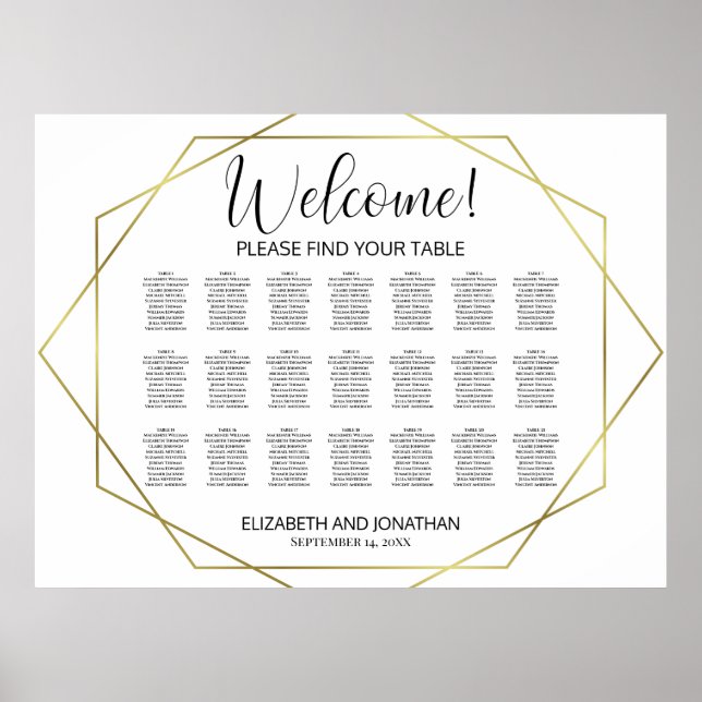 Welcome! 21 Table Gold Geometric Seating Chart (Front)