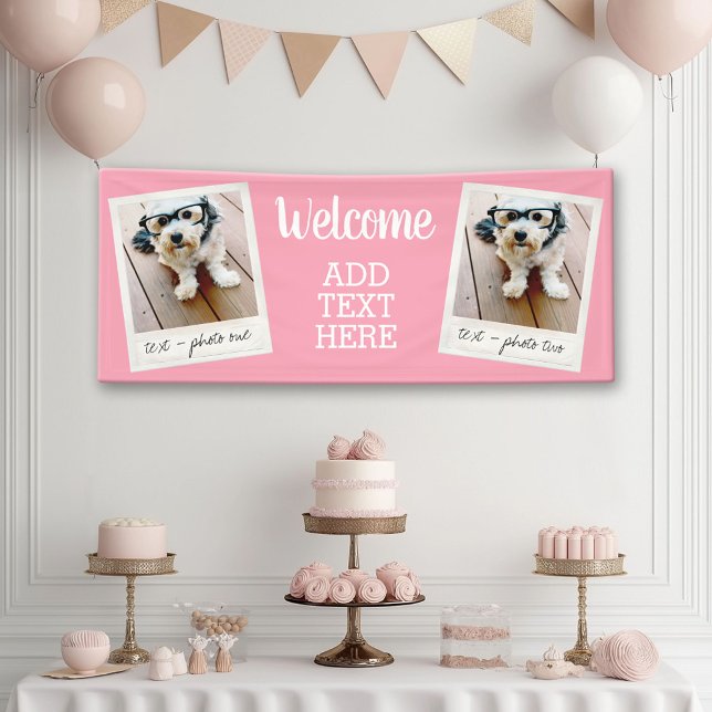 Welcome - 2 photo collage and blush pink banner (Custom Photo Banner)