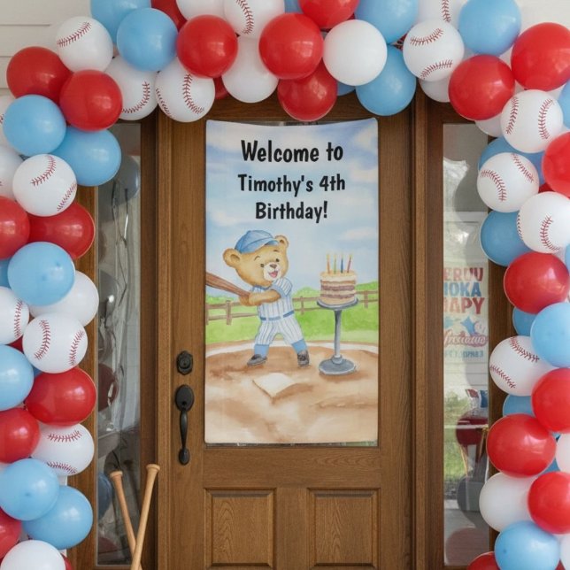 Welcome 4th Birthday Tee Ball Teddy Bear Baseball Banner (Creator Uploaded)