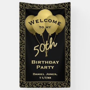 Welcome 50th Birthday Number Patten Gold and Black Banner