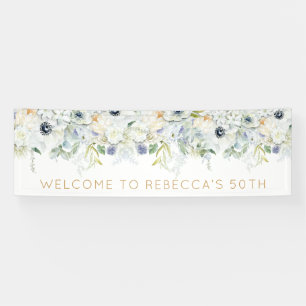Welcome 50th Birthday Party Name Flowers Leaves Banner