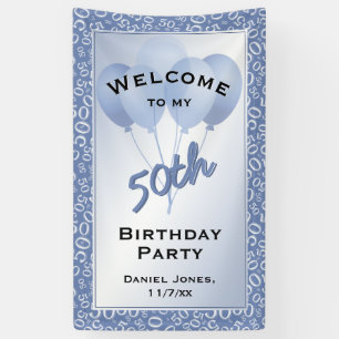 Welcome 50th Party Blue/White Number Pattern Banner