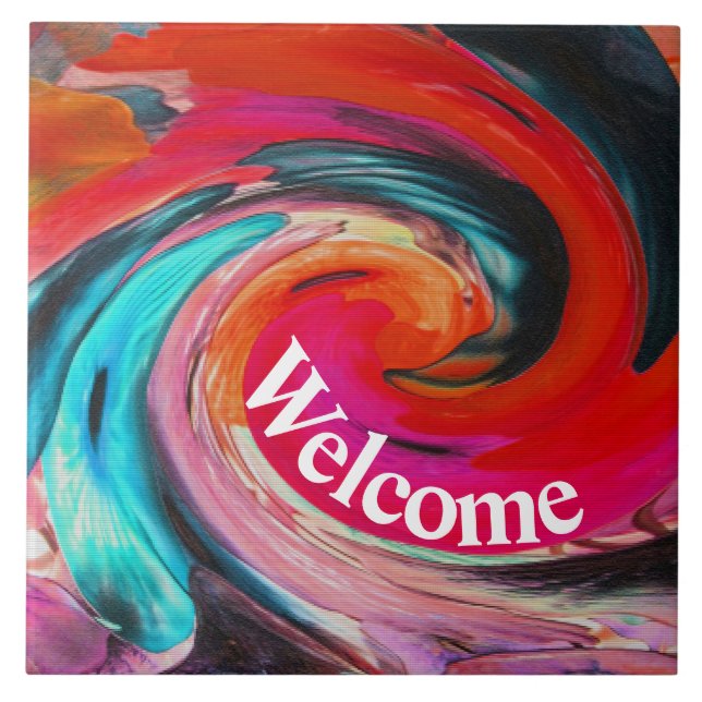 Welcome 60's Swirled Tie Dye Colourful House Renta Tile (Front)