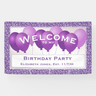 Welcome 65th Birthday Number Pattern   Purpe/White Banner