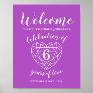 Welcome 6th anniversary heart personalized purple poster