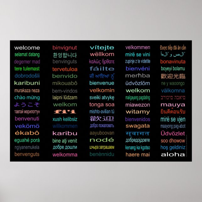 Welcome 80 Languages Poster - 5 sizes /Black (Front)