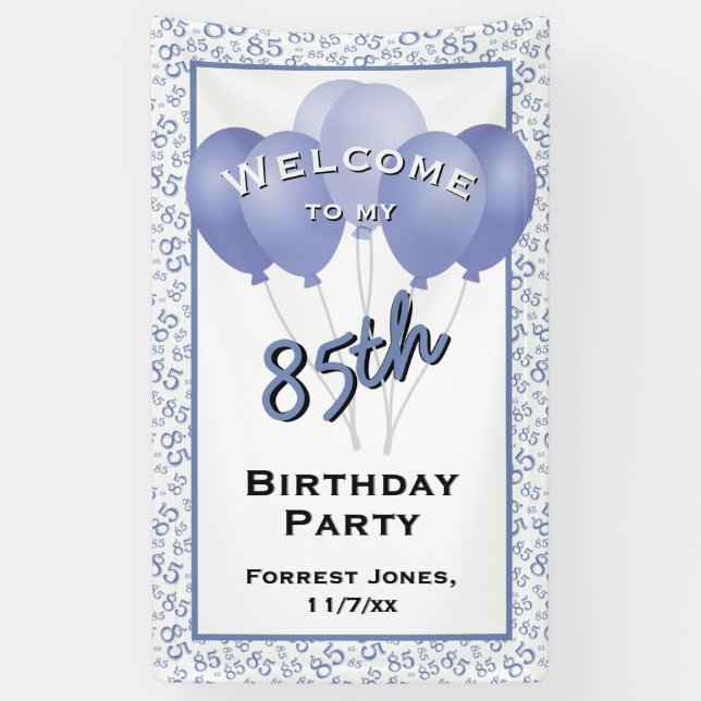 Welcome 85th Birthday Number Patten Blue/White Banner (Vertical)